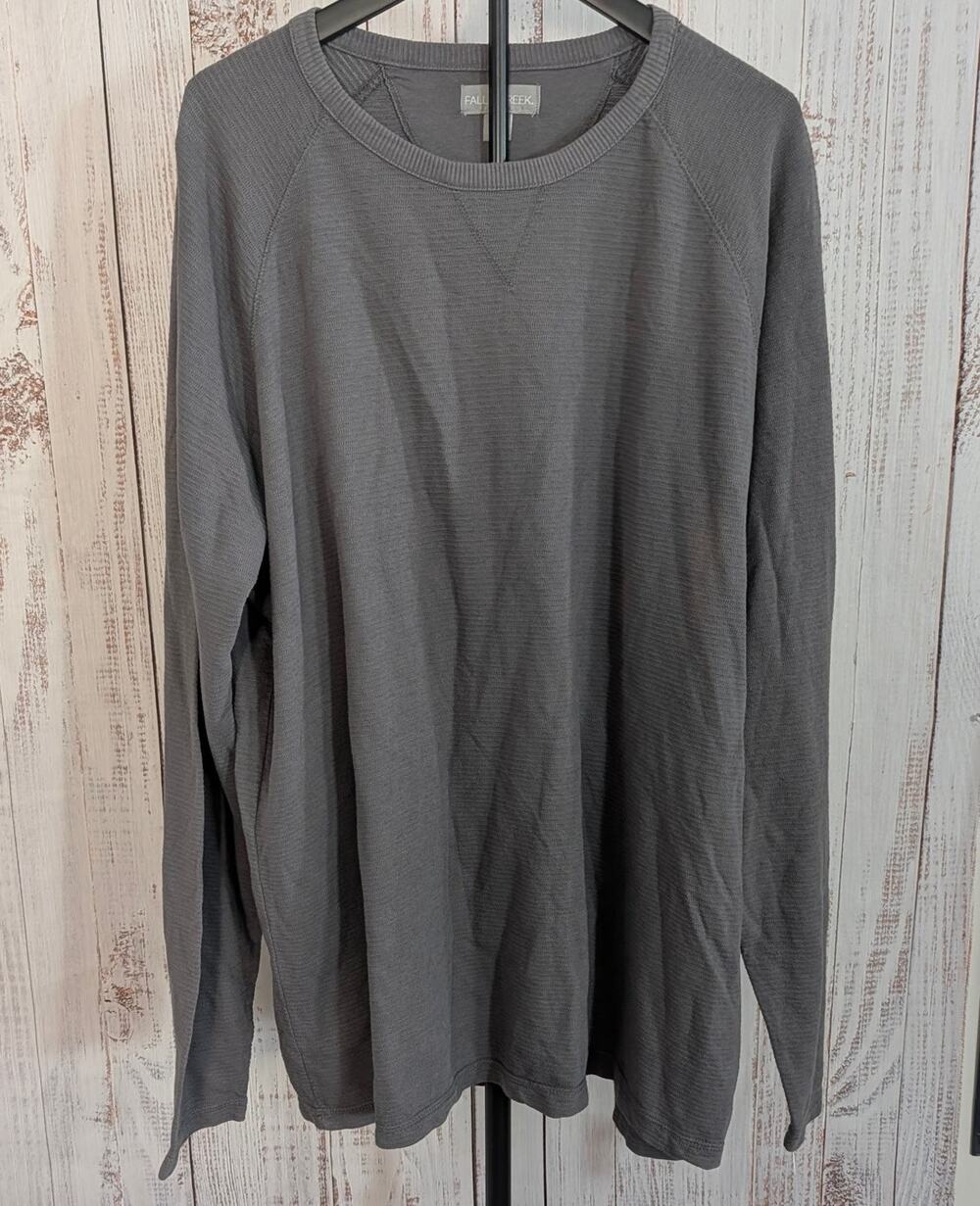 Falls Creek Shirt Mens XXL Grey Garment Dyed Textured Rib Long Sleeve Crew NWT